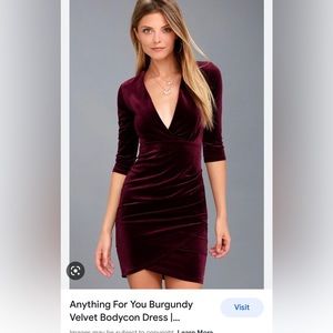 Lulus burgundy velvet bodycon dress Medium